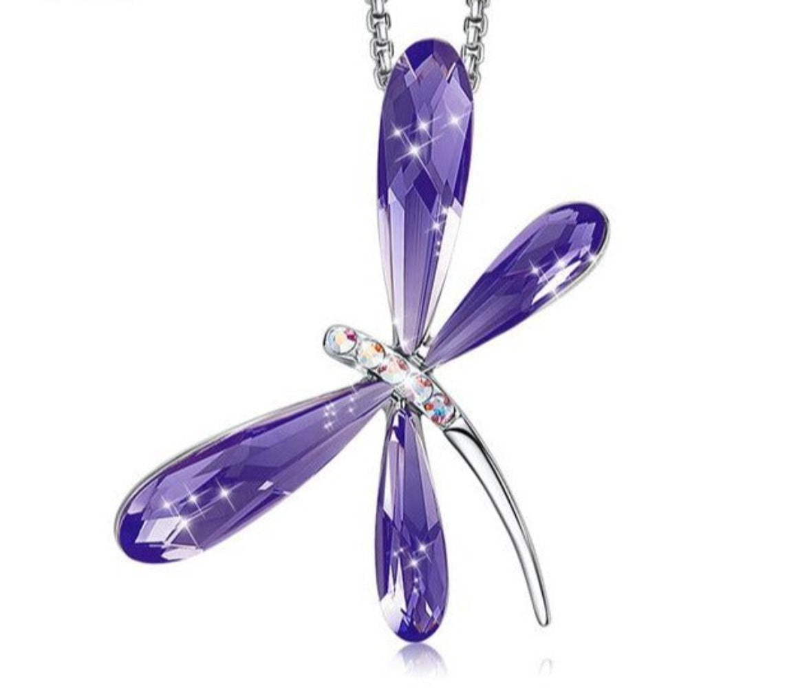 Dragonfly Insect Pendant Necklace with Crystal Luxury Fashion Jewelry - Samuels Jewelers