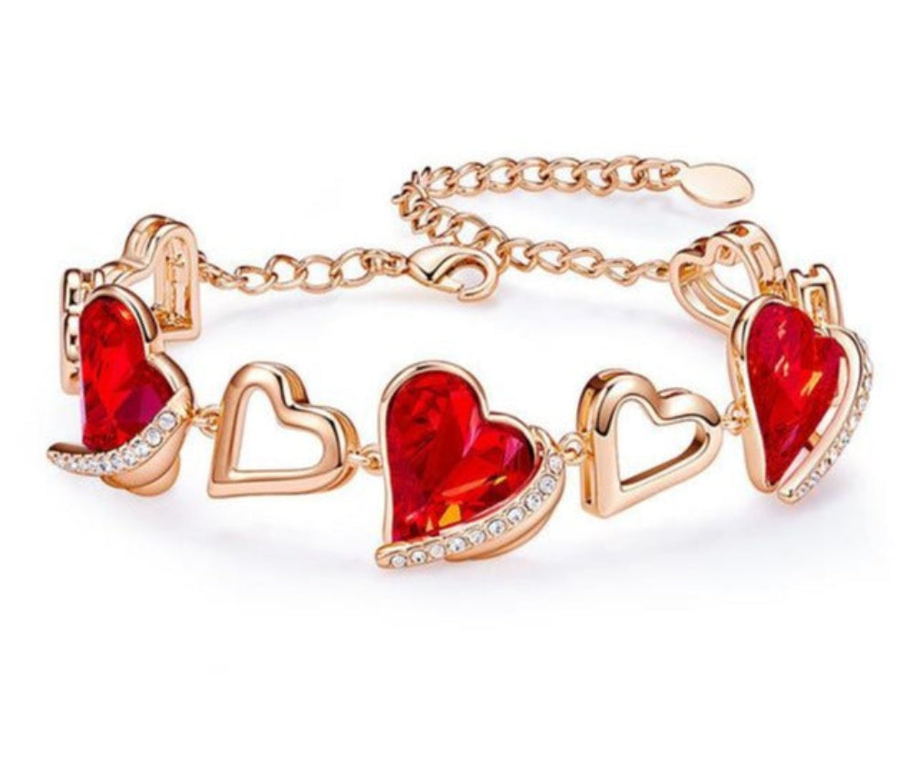 Gold Embellished With Crystals Heart Angel Wing Jewelry Chain Bracelet - Samuels Jewelers