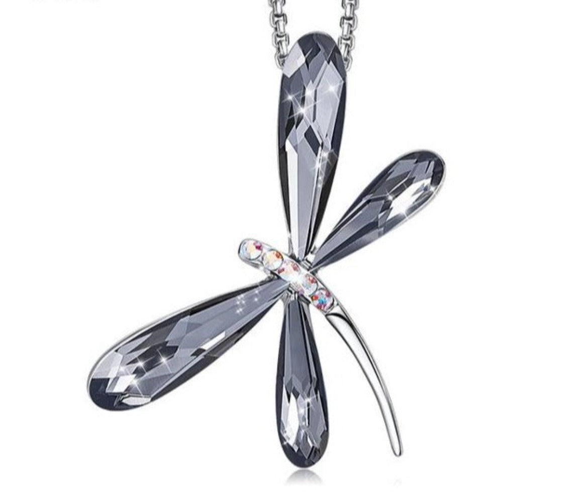 Dragonfly Insect Pendant Necklace with Crystal Luxury Fashion Jewelry - Samuels Jewelers