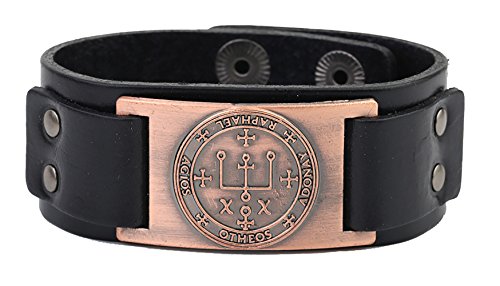 Vintage Solomon Sigil of Archangel Raphael Metal Craft Connector Enoch Talisman Cuff Leather Bracelet - Samuels Jewelers