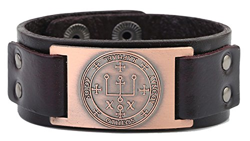 Vintage Solomon Sigil of Archangel Raphael Metal Craft Connector Enoch Talisman Cuff Leather Bracelet - Samuels Jewelers