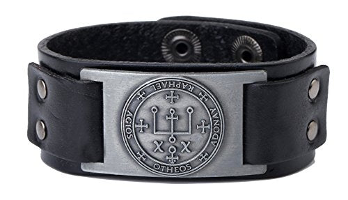 Vintage Solomon Sigil of Archangel Raphael Metal Craft Connector Enoch Talisman Cuff Leather Bracelet - Samuels Jewelers