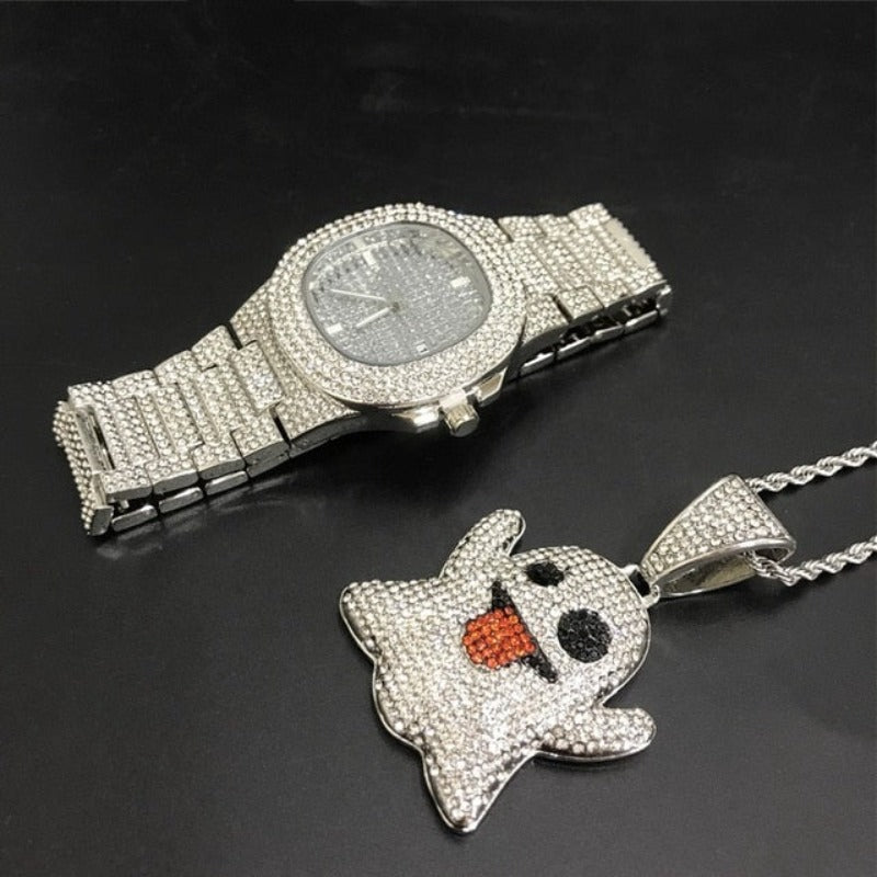 Luxury Combo Set Watch Necklace Chain Ice Out Cuban Hip Hop Jewelry - Samuels Jewelers