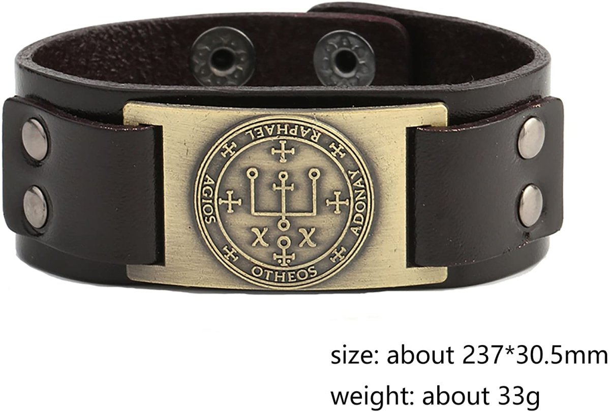 Solomon Sigil of Archangel Raphael Talisman Leather Bracelet - Samuels Jewelers