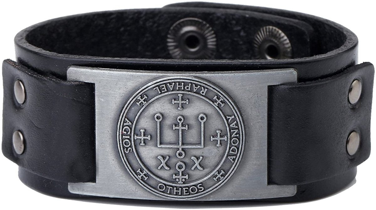 Solomon Sigil of Archangel Raphael Talisman Leather Bracelet - Samuels Jewelers