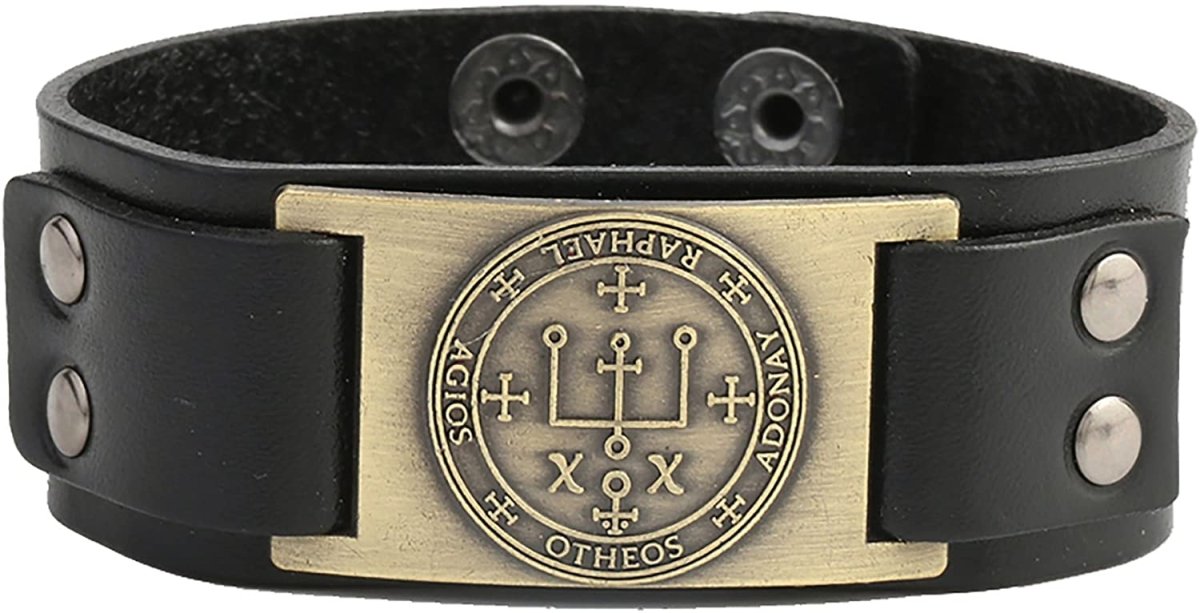 Solomon Sigil of Archangel Raphael Talisman Leather Bracelet - Samuels Jewelers