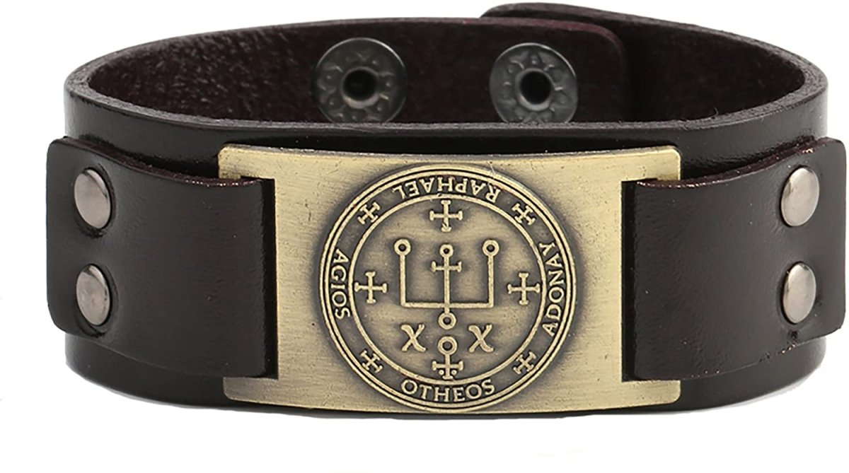 Solomon Sigil of Archangel Raphael Talisman Leather Bracelet - Samuels Jewelers