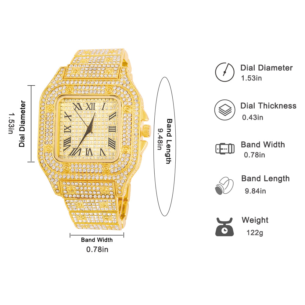 Men's Rhinestone Square Big Dial Hip Hop Watch Chain Bracelet Set - Samuels Jewelers
