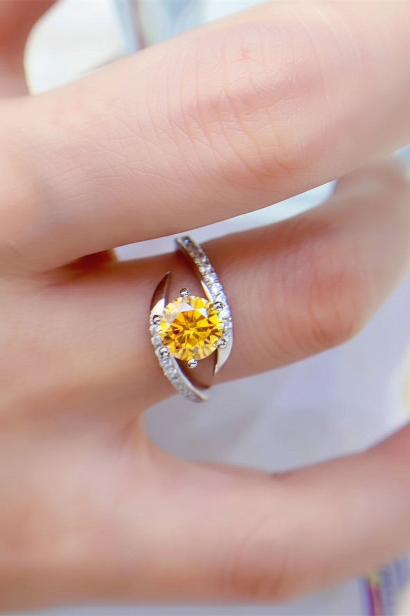1 Carat Yellow Moissanite Stone Ring - 925 Sterling Silver