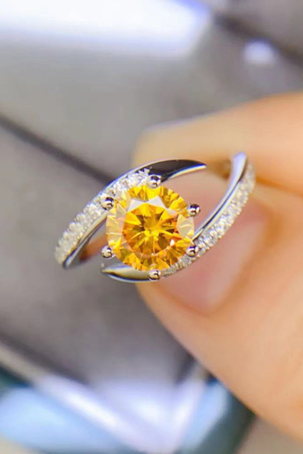 1 Carat Yellow Moissanite Stone Ring - 925 Sterling Silver