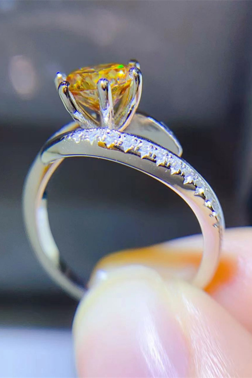 1 Carat Yellow Moissanite Stone Ring - 925 Sterling Silver