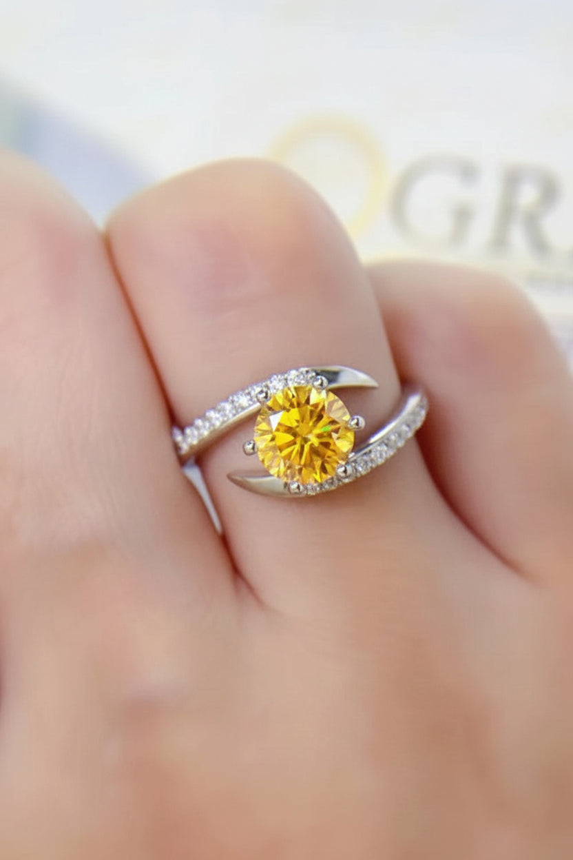 1 Carat Yellow Moissanite Stone Ring - 925 Sterling Silver