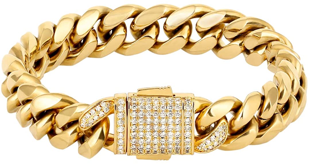 Mens Hip Hop Cuban Link Bracelet, 12mm 18k Gold Iced Out Cuban Curb Link, Urban Street-wear - Samuels Jewelers