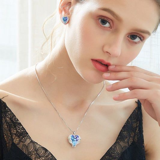 Necklace Earrings Jewelry Set Embellished Crystals Heart Pendant Stud - Samuels Jewelers