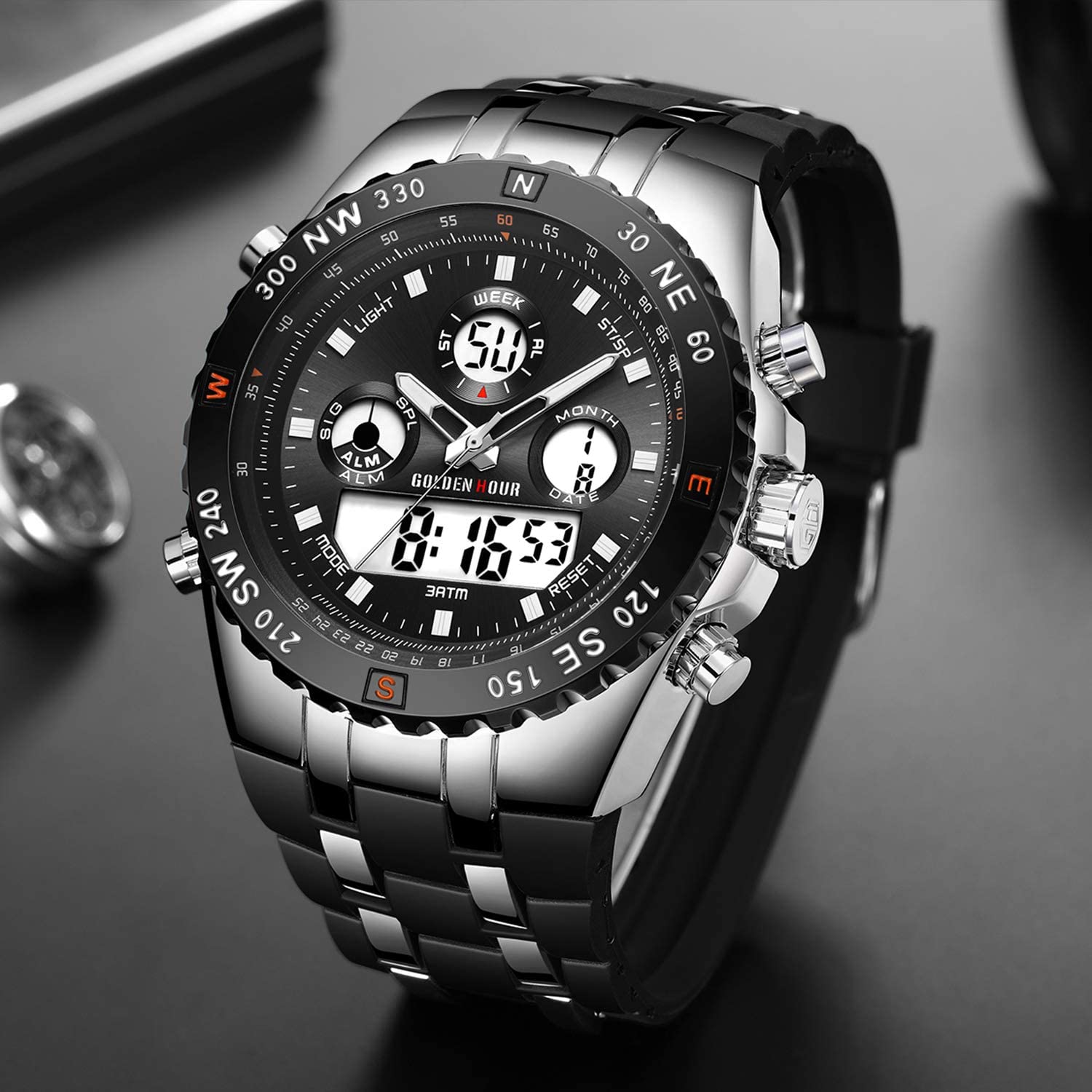 Huge Face Military Sports Wrist Watches Waterproof, Stopwatch, Date and Date, Alarm, Luminous Digital Analog Rubber Band - Samuels Jewelers