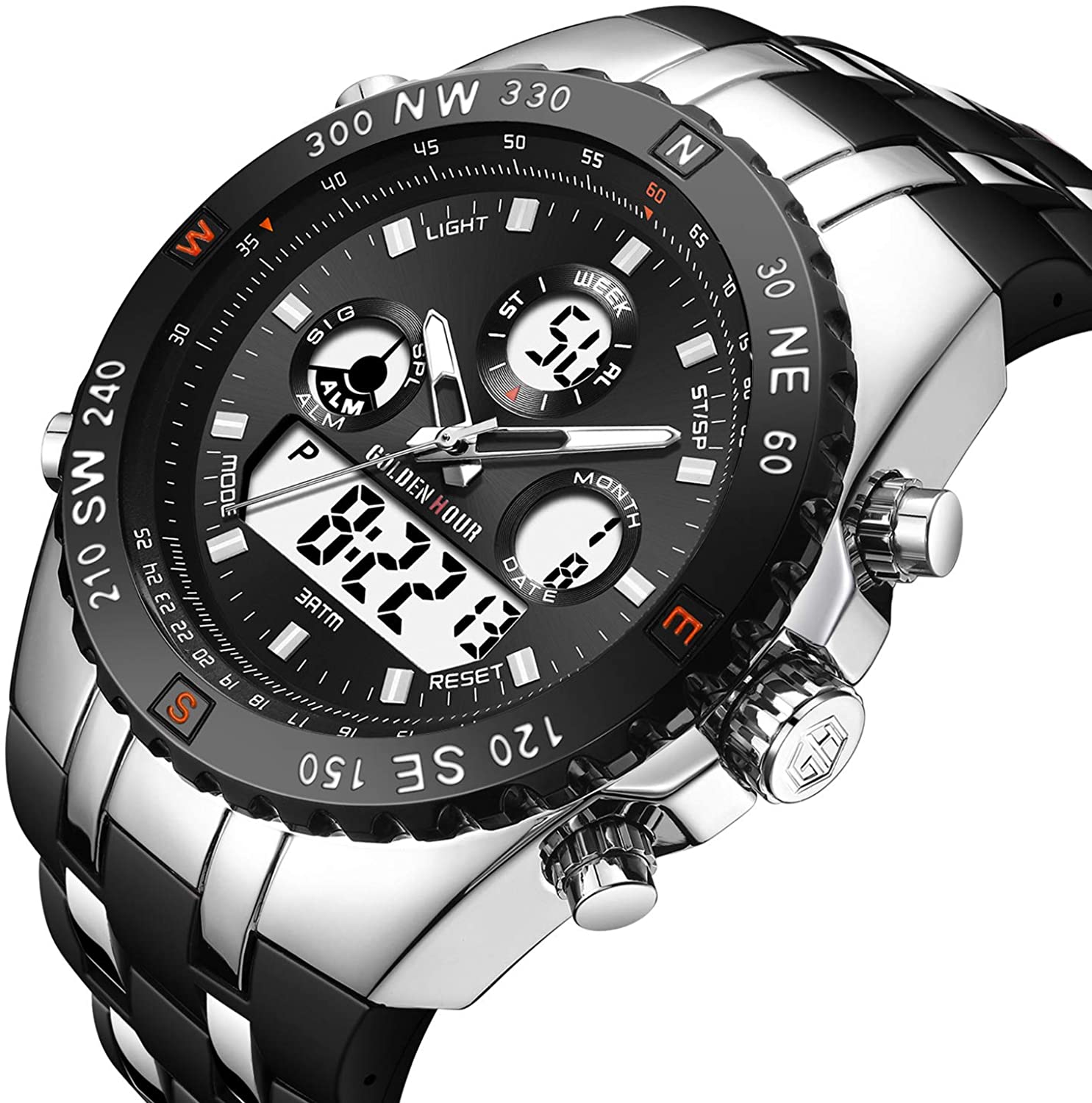 Huge Face Military Sports Wrist Watches Waterproof, Stopwatch, Date and Date, Alarm, Luminous Digital Analog Rubber Band - Samuels Jewelers