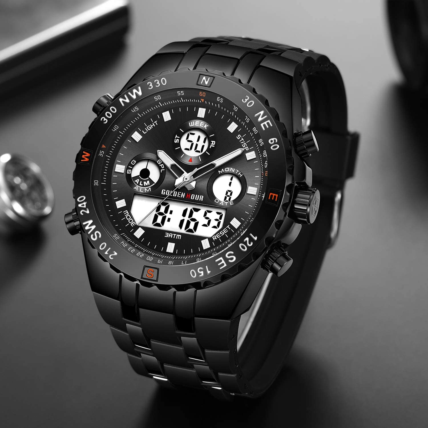 Huge Face Military Sports Wrist Watches Waterproof, Stopwatch, Date and Date, Alarm, Luminous Digital Analog Rubber Band - Samuels Jewelers