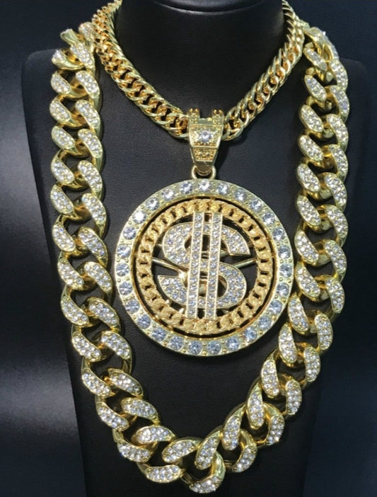 Ice Out Miami Dollar Sign Rock Bling Rapper Hip Hop Pendant Necklace - Samuels Jewelers