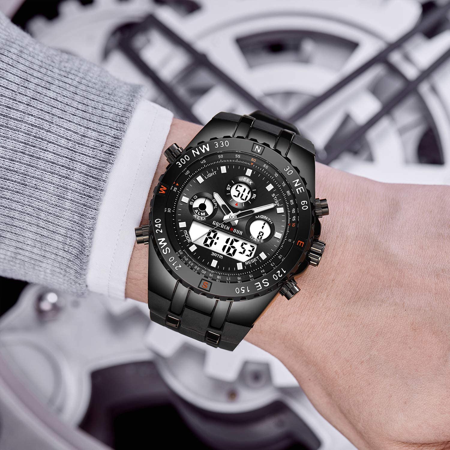 Huge Face Military Sports Wrist Watches Waterproof, Stopwatch, Date and Date, Alarm, Luminous Digital Analog Rubber Band - Samuels Jewelers