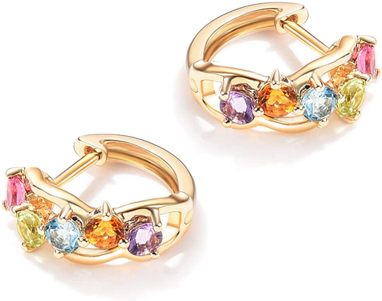 14K Gold 1.25 cttw Multi Colored Amethyst Peridot Topaz Earrings- Samuels Jewelers