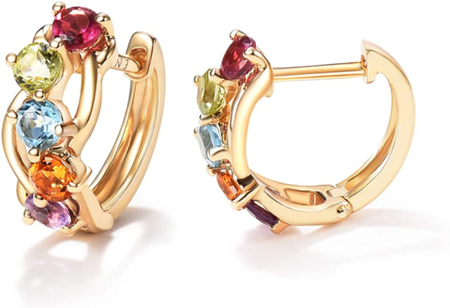 14K Gold 1.25 cttw Multi Colored Amethyst Peridot Topaz Earrings- Samuels Jewelers