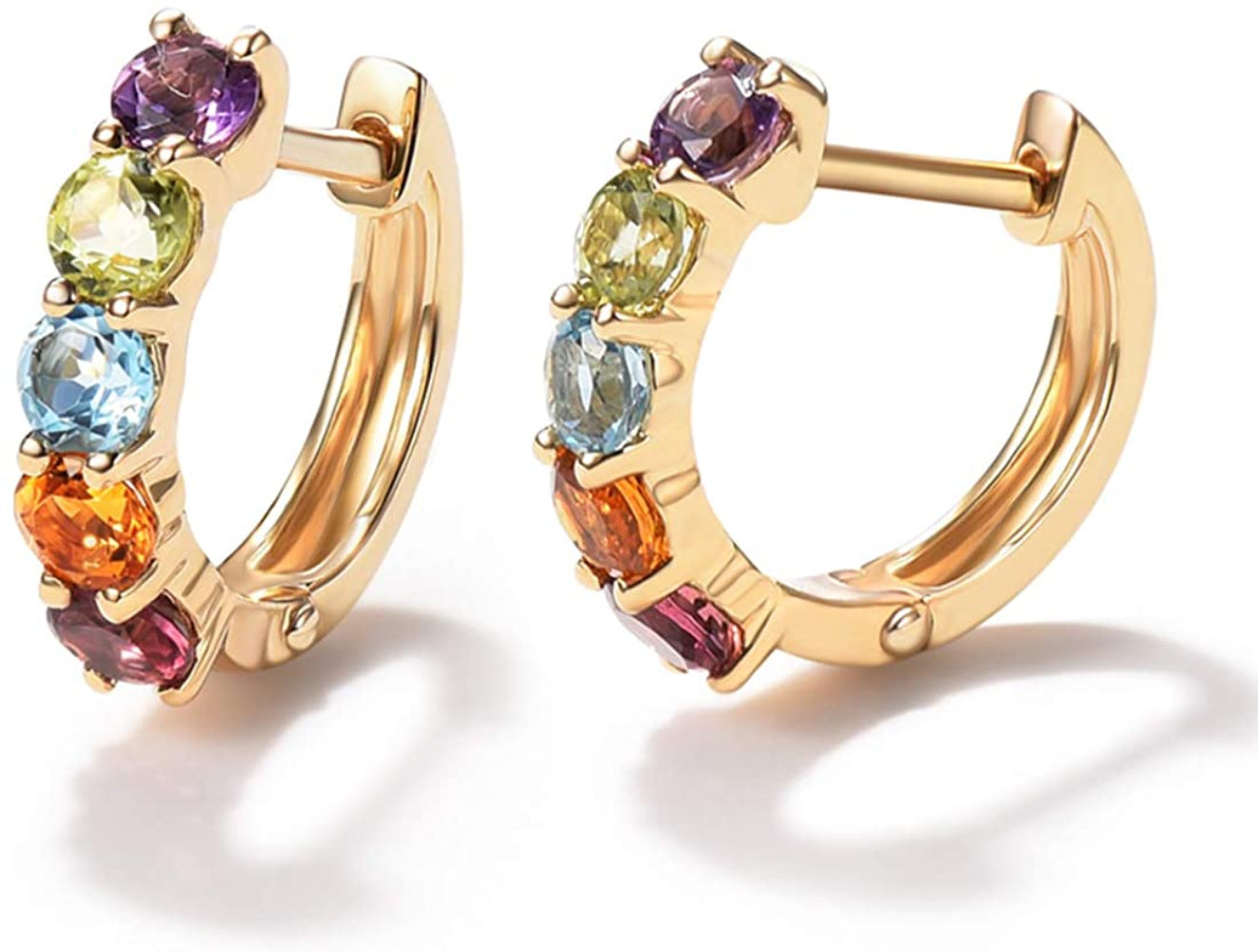 14K Gold 1.25 cttw Multi Colored Amethyst Peridot Topaz Earrings- Samuels Jewelers