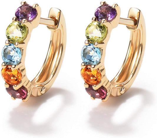 14K Gold 1.25 cttw Multi Colored Amethyst Peridot Topaz Earrings- Samuels Jewelers