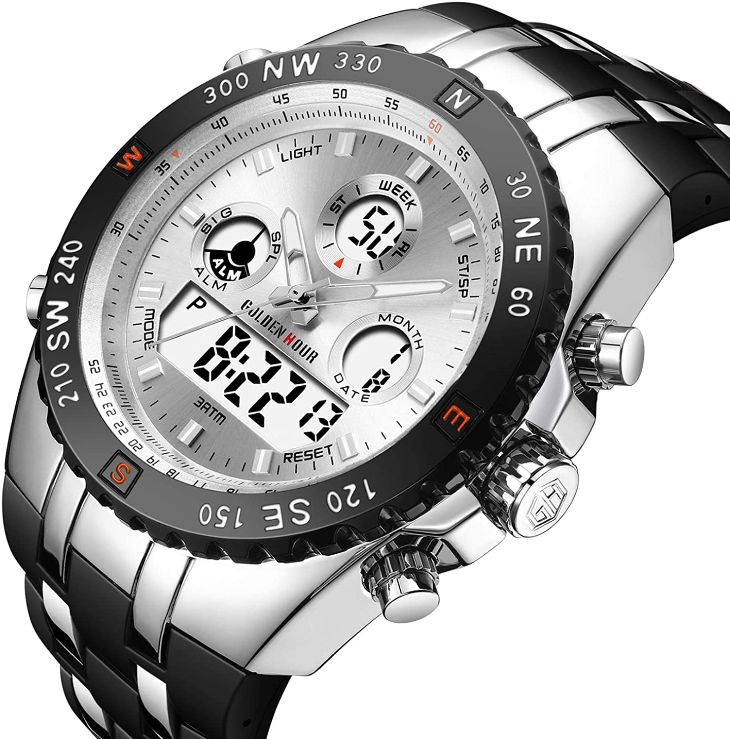 Huge Face Military Sports Wrist Watches Waterproof, Stopwatch, Date and Date, Alarm, Luminous Digital Analog Rubber Band - Samuels Jewelers