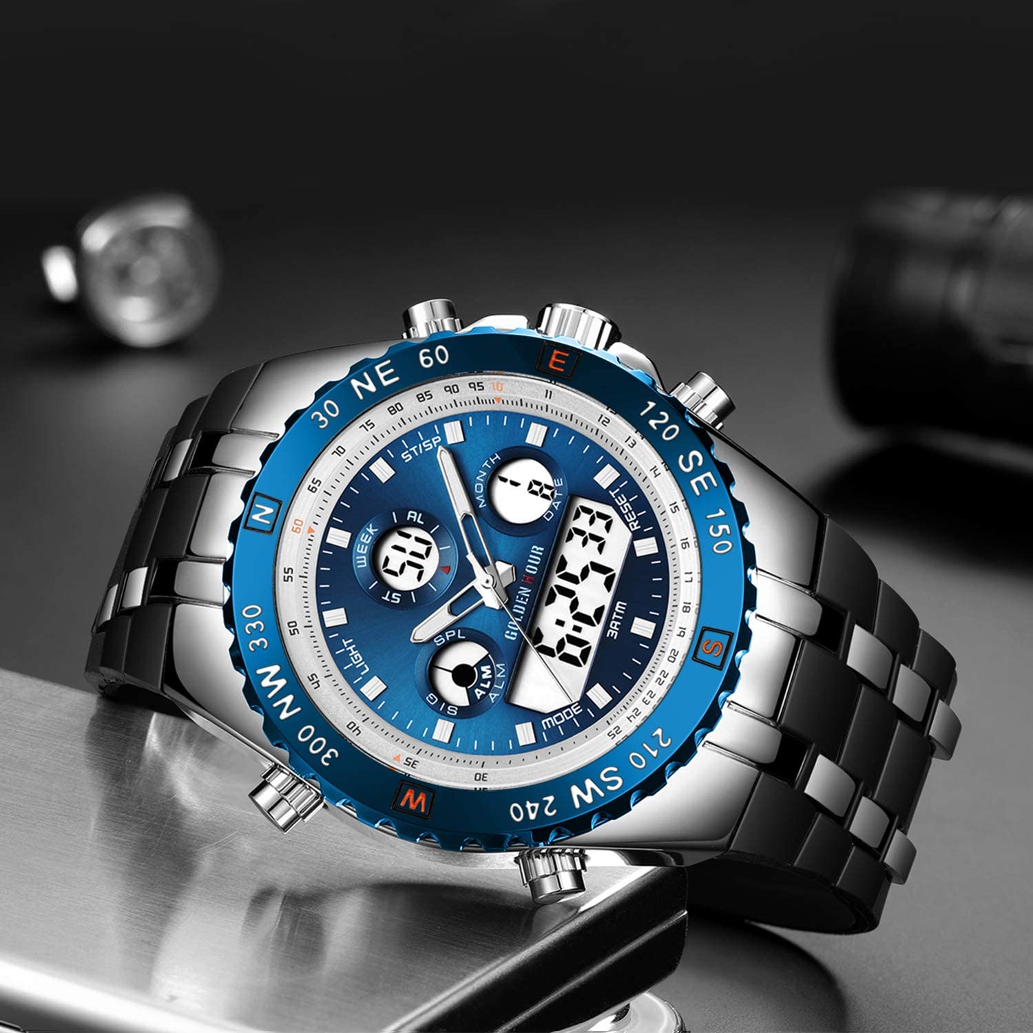 Huge Face Military Sports Wrist Watches Waterproof, Stopwatch, Date and Date, Alarm, Luminous Digital Analog Rubber Band - Samuels Jewelers