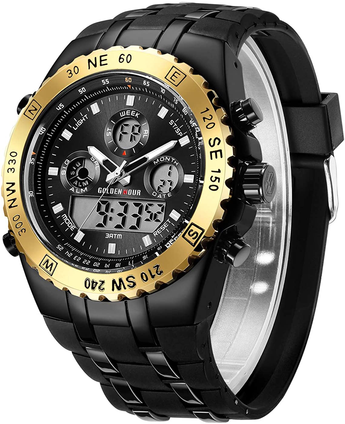 Huge Face Military Sports Wrist Watches Waterproof, Stopwatch, Date and Date, Alarm, Luminous Digital Analog Rubber Band - Samuels Jewelers