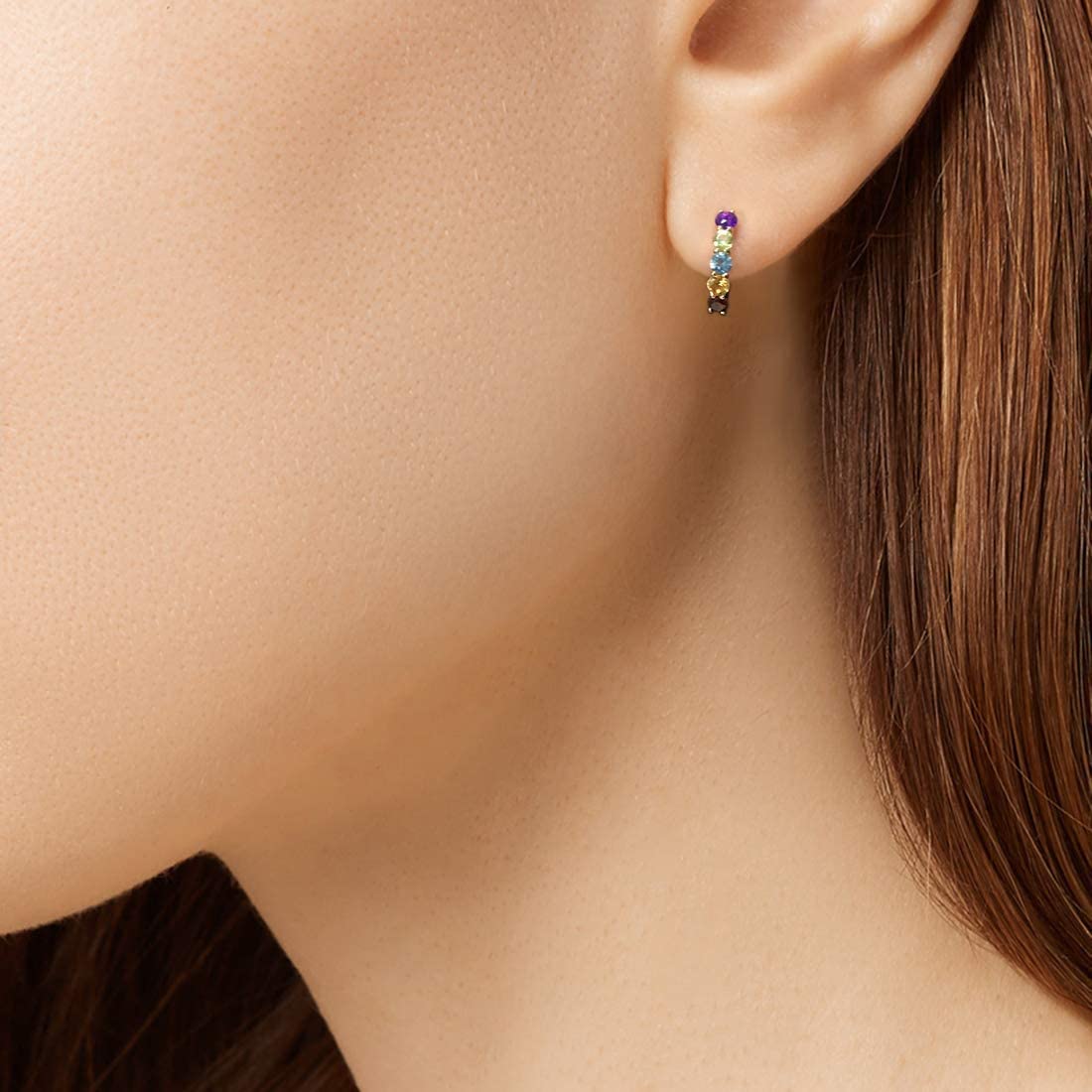 14K Gold 3/4 cttw Multi Colored Amethyst Peridot Topaz Earrings - Samuels Jewelers