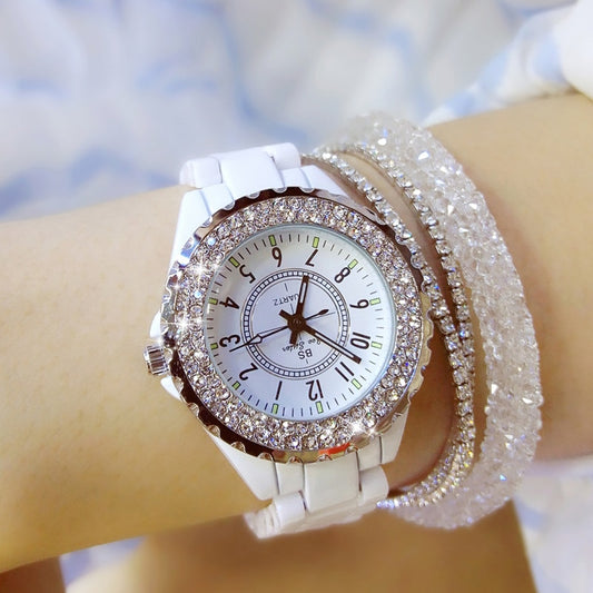 Luxury Crystal Wristwatches White Ceramic Quartz Watch - Samuels Jewelers