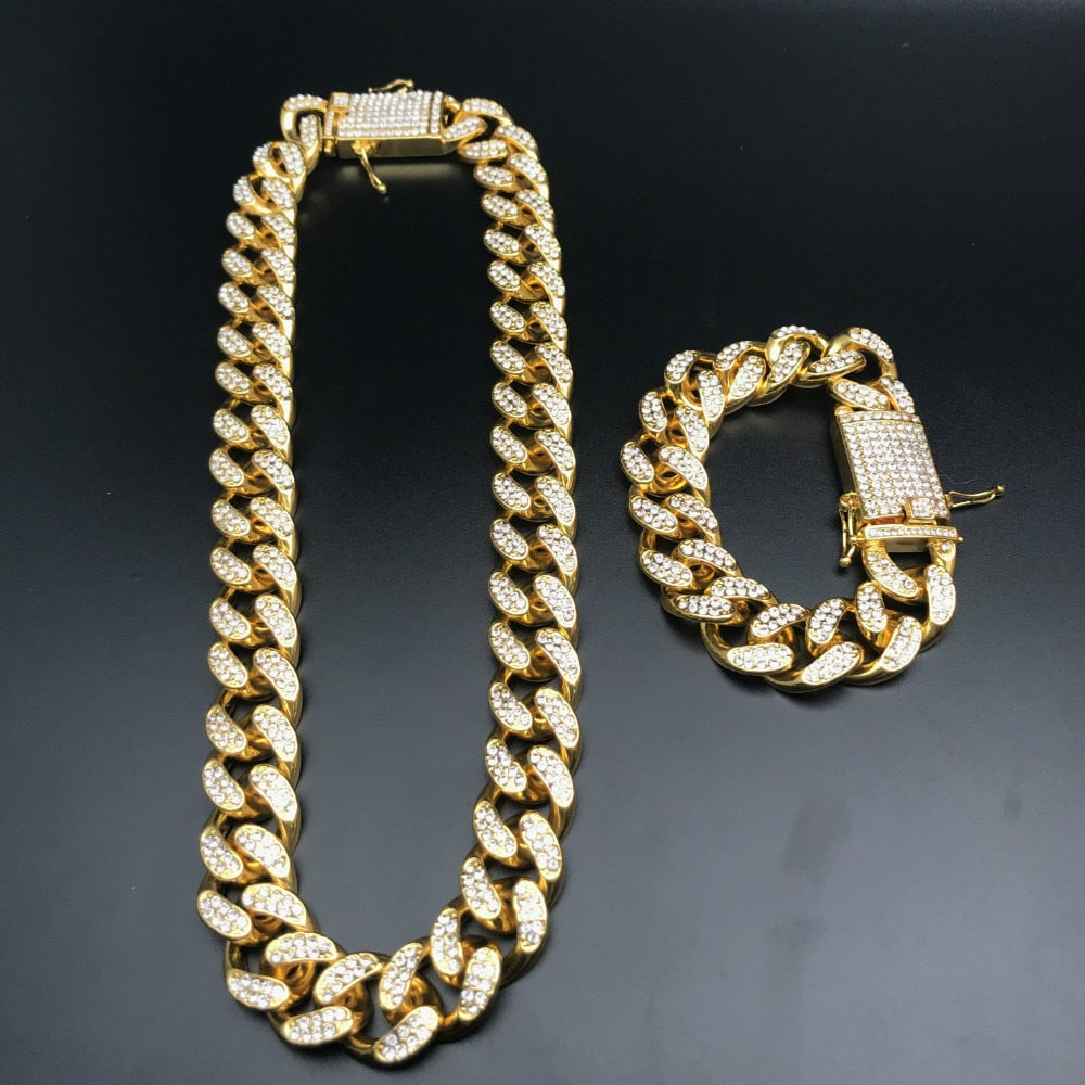 Luxury Hip Hop Men Cuban Necklace Watch & Necklace & Bracelet & Ring Combo Ice Out Cuban Jewelry Set - Samuels Jewelers