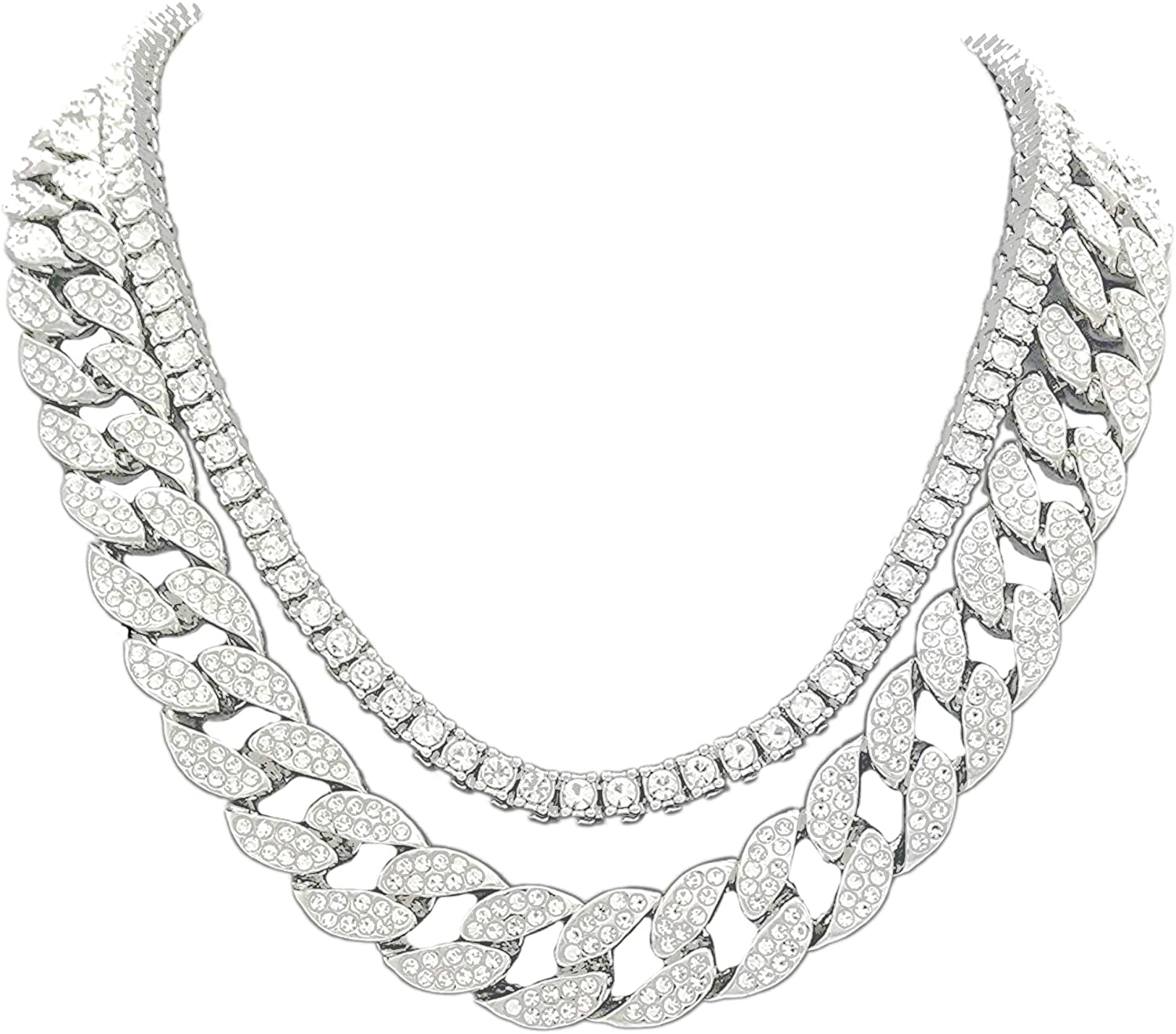 Fully Iced Hip Hop Big Rocks Bezel Color Dial Cuban Chain Bracelet, Cuban Necklace, Tennis Chain & Ring - Samuels Jewelers