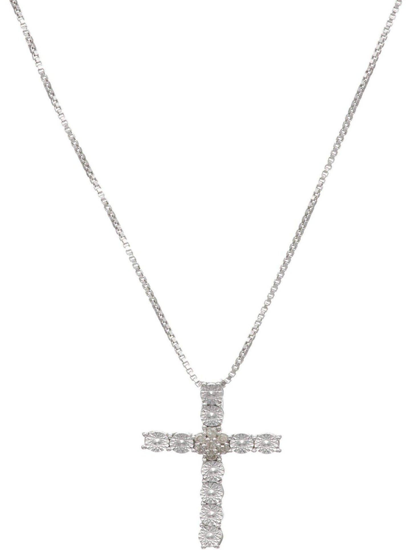 Jewelry Sterling Silver 0.05 Carat Round (I-J Color, I3 Clarity) White Diamond Cross Pendant Necklace - Samuels Jewelers