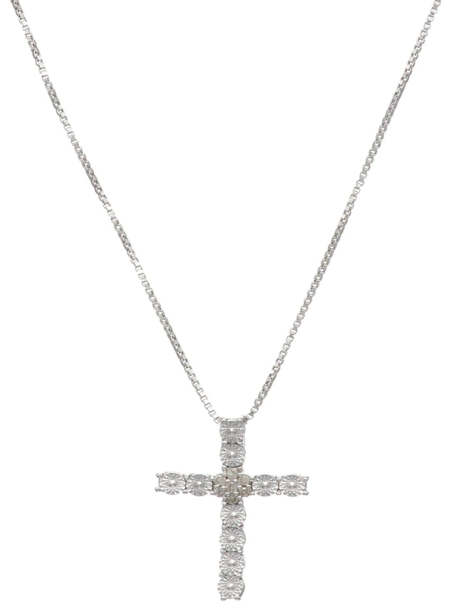 Jewelry Sterling Silver 0.05 Carat Round (I-J Color, I3 Clarity) White Diamond Cross Pendant Necklace - Samuels Jewelers