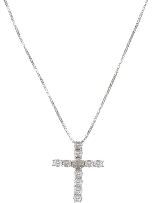 Jewelry Sterling Silver 0.05 Carat Round (I-J Color, I3 Clarity) White Diamond Cross Pendant Necklace - Samuels Jewelers