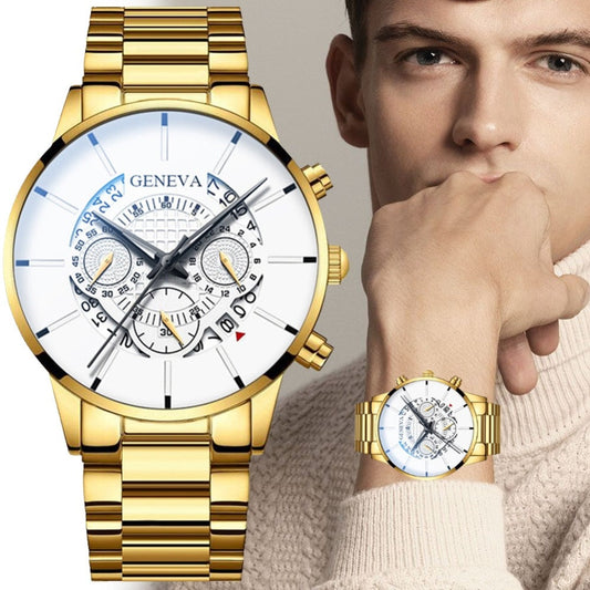 Gold Men Minimalist Quartz Dial Wristwatch Folding Buckle Leather Wallet - Samuels Jewelers