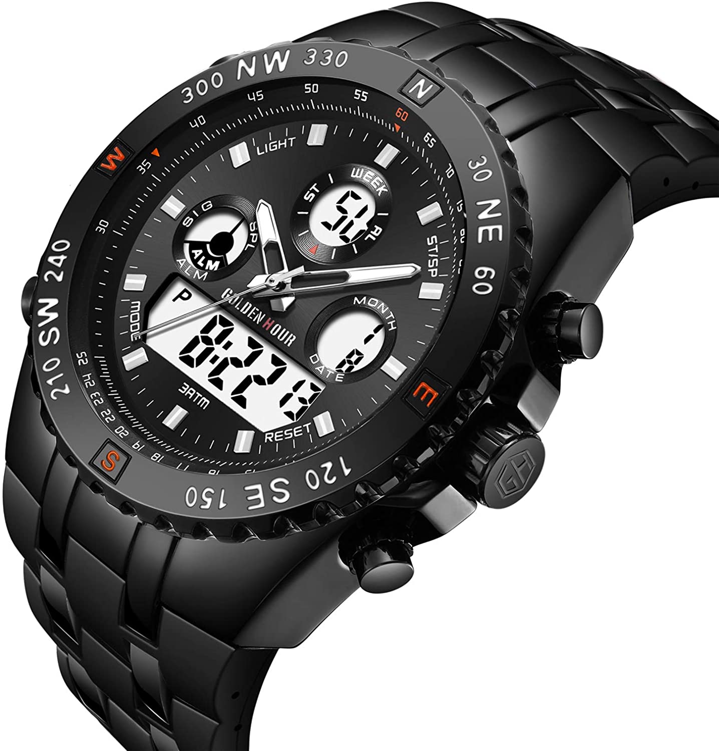 Huge Face Military Sports Wrist Watches Waterproof, Stopwatch, Date and Date, Alarm, Luminous Digital Analog Rubber Band - Samuels Jewelers