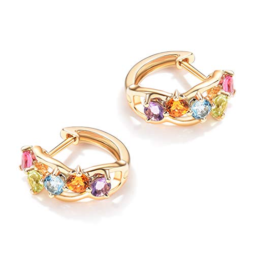 14K Gold 3/4 cttw Multi Colored Amethyst Peridot Topaz Earrings - Samuels Jewelers