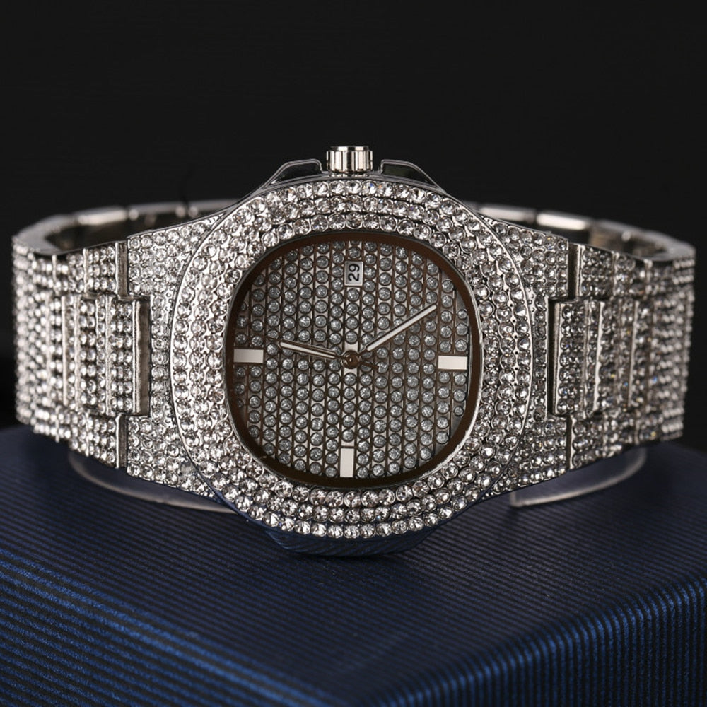 Luxury Watch Bracelet Necklace Combo Set Ice Out Cuban Hip Hop - Samuels Jewelers