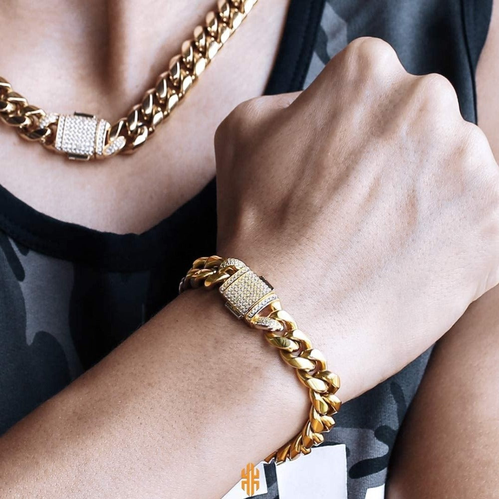 Mens Hip Hop Cuban Link Bracelet, 12mm 18k Gold Iced Out Cuban Curb Link, Urban Street-wear - Samuels Jewelers
