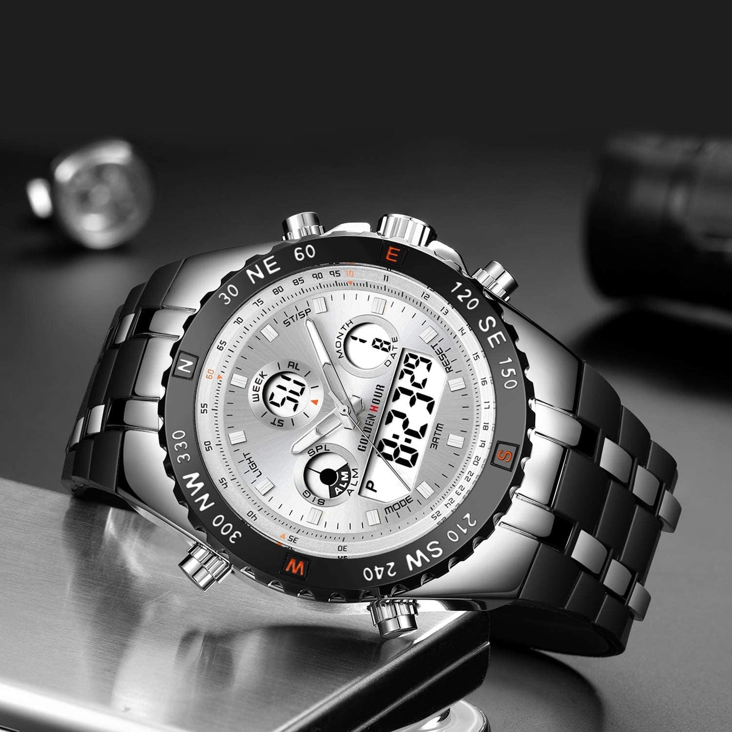 Huge Face Military Sports Wrist Watches Waterproof, Stopwatch, Date and Date, Alarm, Luminous Digital Analog Rubber Band - Samuels Jewelers