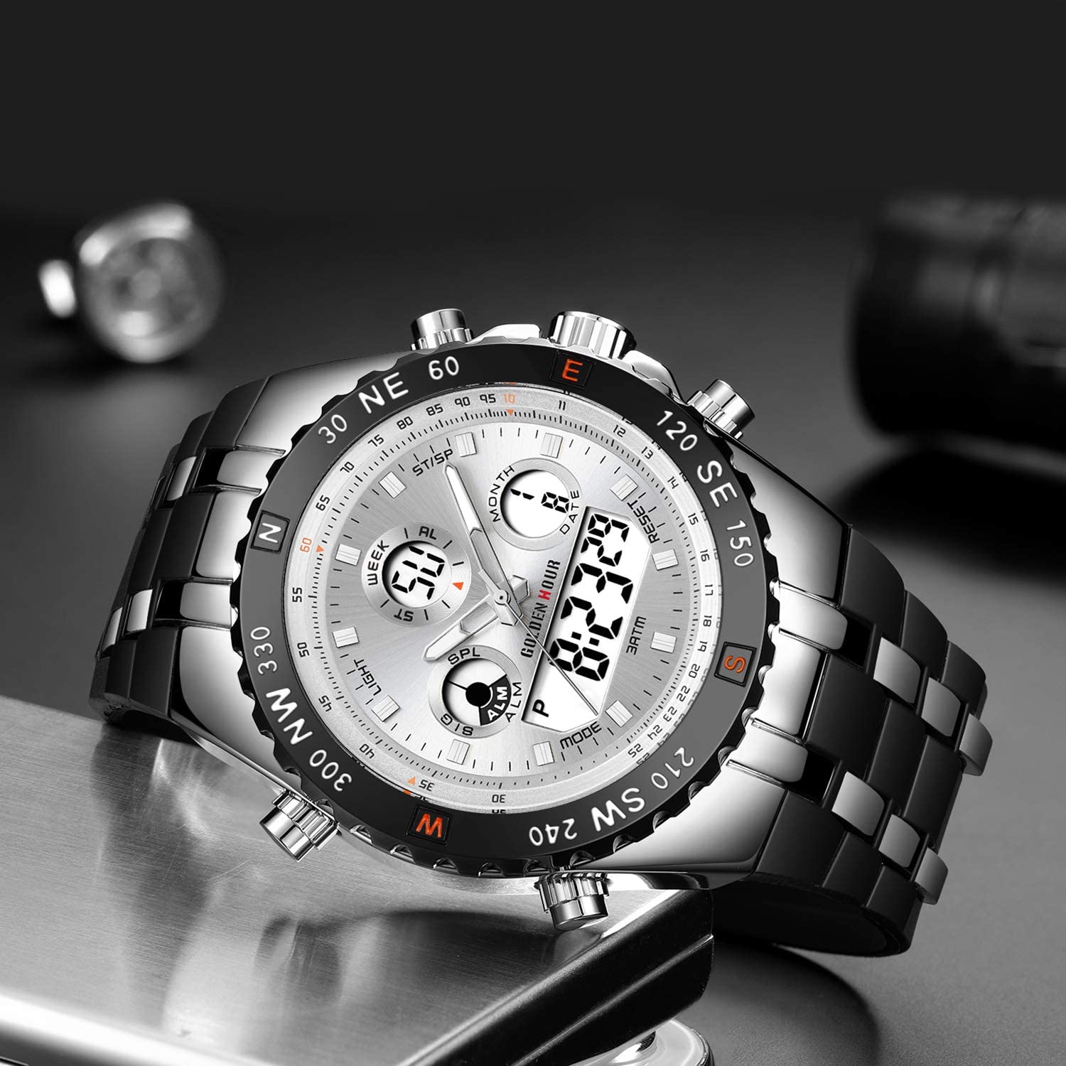 Huge Face Military Sports Wrist Watches Waterproof, Stopwatch, Date and Date, Alarm, Luminous Digital Analog Rubber Band - Samuels Jewelers