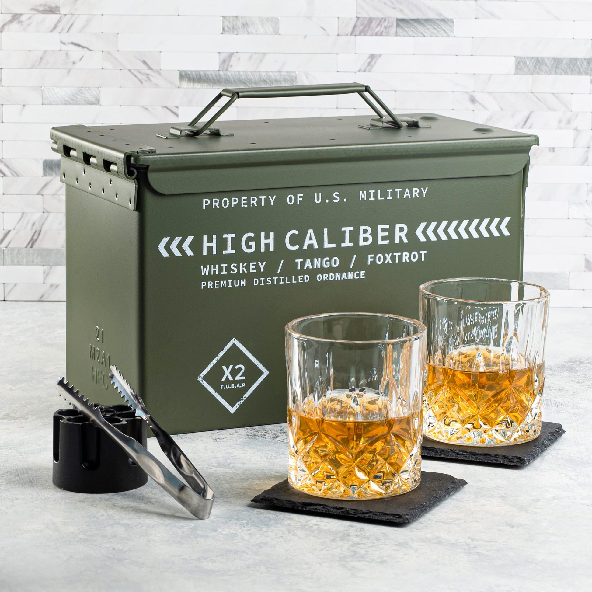 Whiskey Glasses And Stones Set In Unique Tactical Box Display - Samuels Jewelers