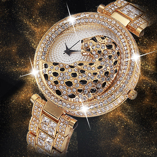 Quartz Gold Watch Crystal Diamond Leopard - Samuels Jewelers