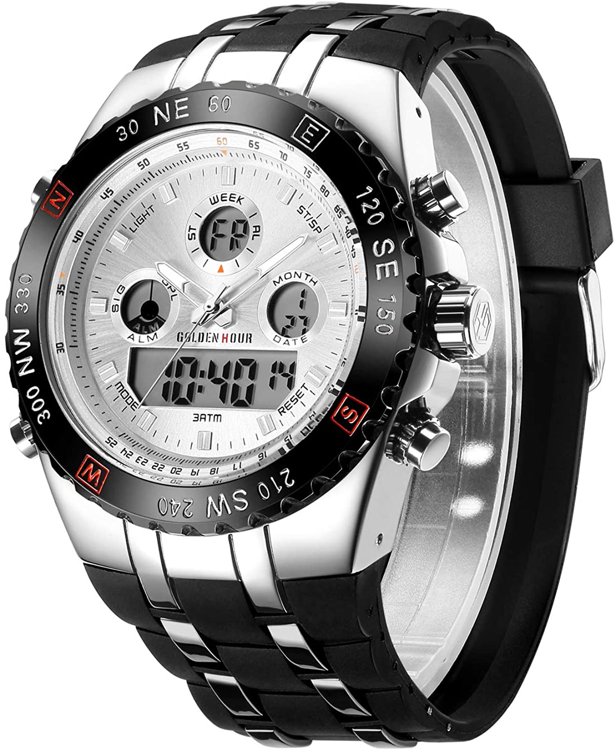 Huge Face Military Sports Wrist Watches Waterproof, Stopwatch, Date and Date, Alarm, Luminous Digital Analog Rubber Band - Samuels Jewelers