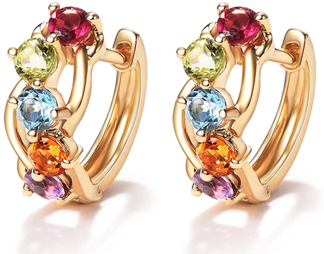 14K Gold 3/4 cttw Multi Colored Amethyst Peridot Topaz Earrings - Samuels Jewelers