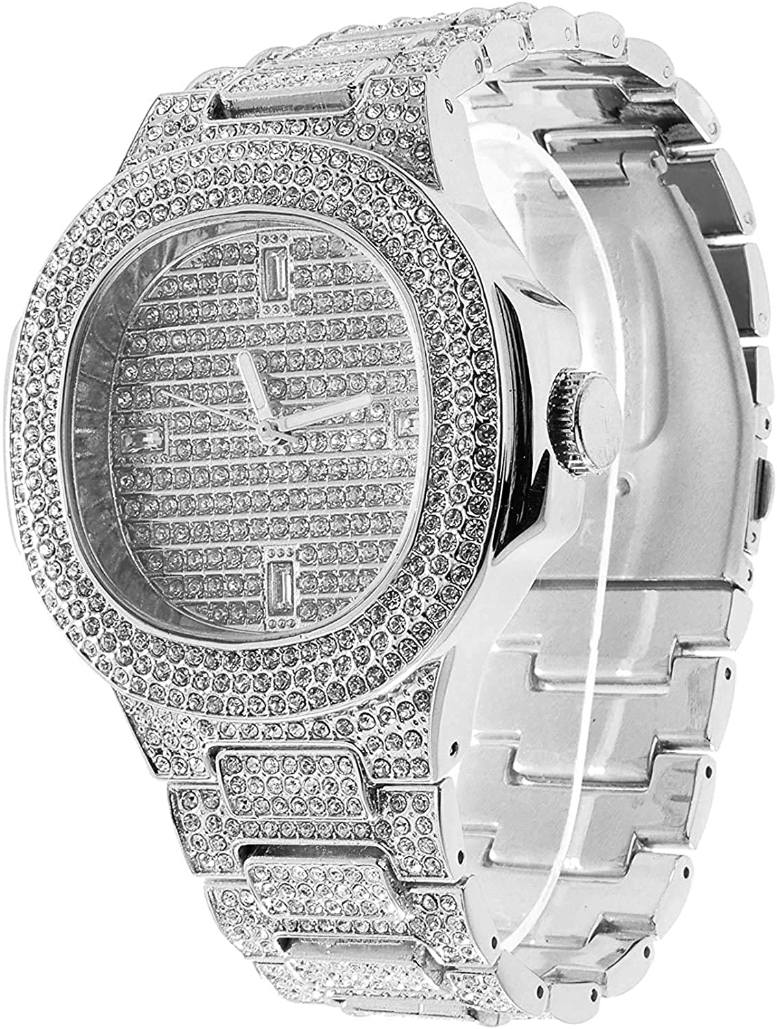 Bling-end Out Hip Hop Watch & Jewelry Set w/Cuban Chain Bracelet, Kite Bling Earrings & Ring - Samuels Jewelers