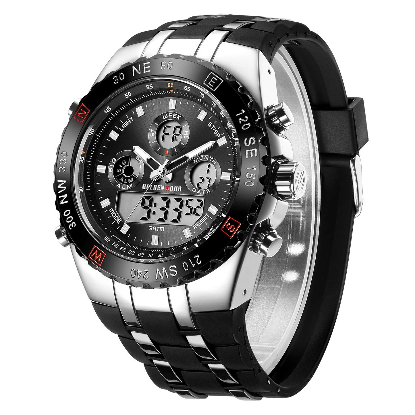 Huge Face Military Sports Wrist Watches Waterproof, Stopwatch, Date and Date, Alarm, Luminous Digital Analog Rubber Band - Samuels Jewelers